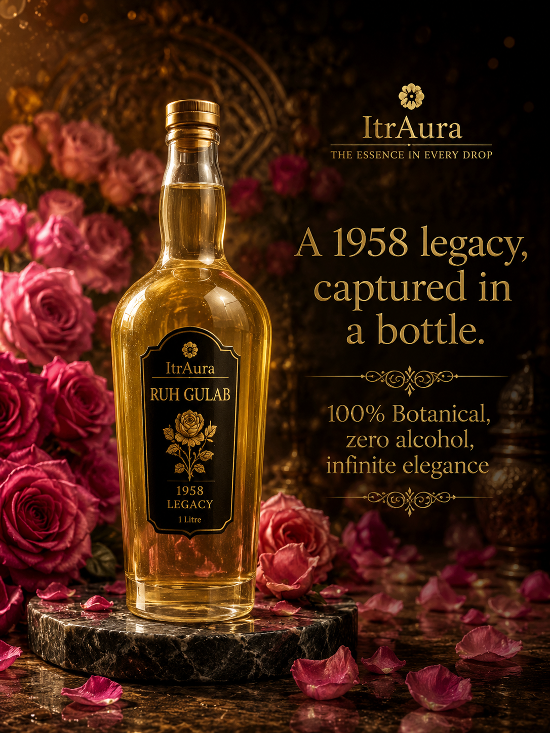 1 Litre Bulk Aluminum Container of Pure Ruh Gulab Direct Sourced from Hasayan Distillery