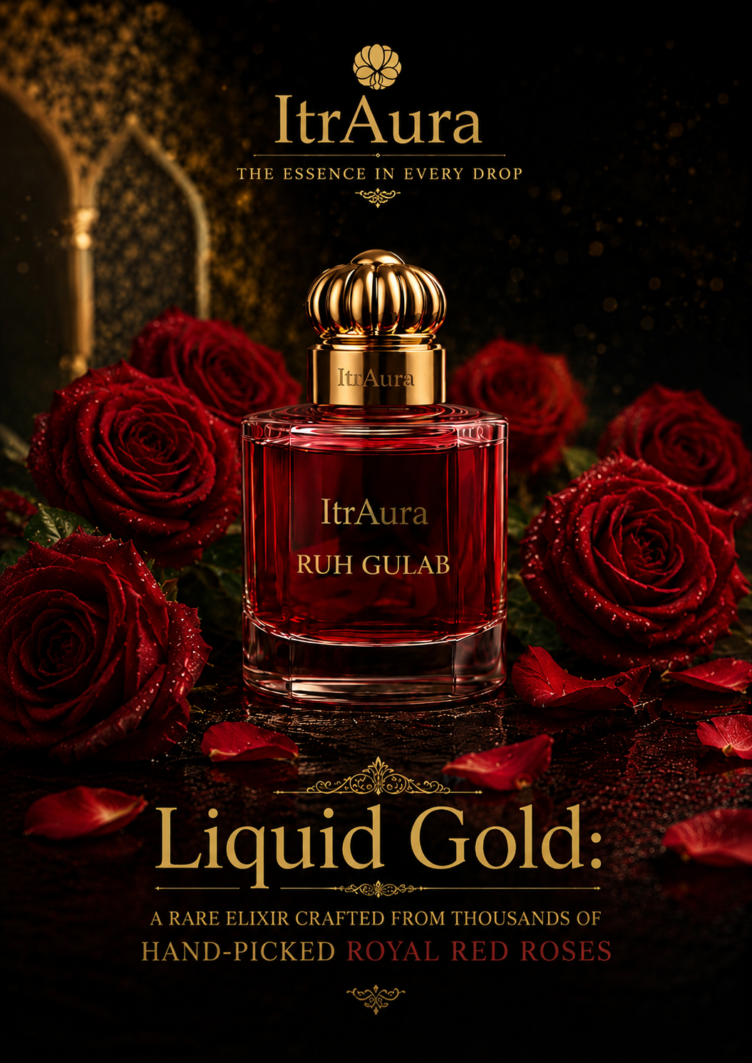 ItrAura Classic Red Gulab 3ml Perfume - Pure Seasonal Copper Deg-Bhapka Distillation